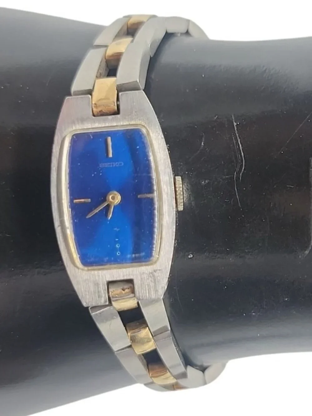 Vintage Seiko Mechanical Hand-Wind Ladies Watch Blue Dial Two-Tone Running 6.5